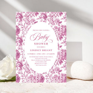 Convite de Chás de Bebê com Floral Toile Rosa Luxu