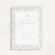 Convite de Chás de Bebê com Laço Floral Cottagecor
