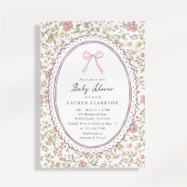 Convite de Chás de Bebê com Laço Rosa Floral Vinta