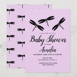 Convite de Chás de Bebê com Libélulas Pretas Bebê