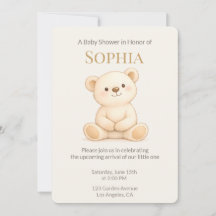 Convite de Chás de Bebê com Urso Teddy Boho