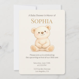 Convite de Chás de Bebê com Urso Teddy Boho