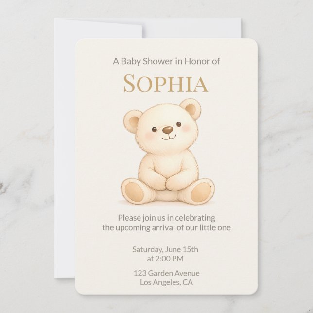 Convite de Chás de Bebê com Urso Teddy Boho (Frente)