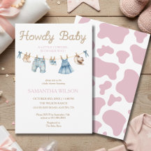 Convite de Chás de Bebê Cowgirl Baby Howdy