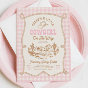 Convite de Chás de Bebê Cowgirl com Xadrez Rosa
