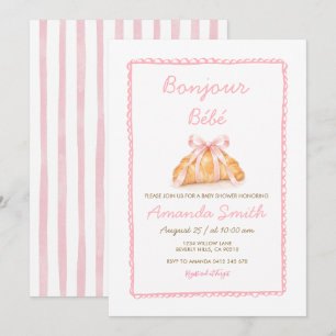 Convite de Chás de Bebê Croissant Francês Rosa & L