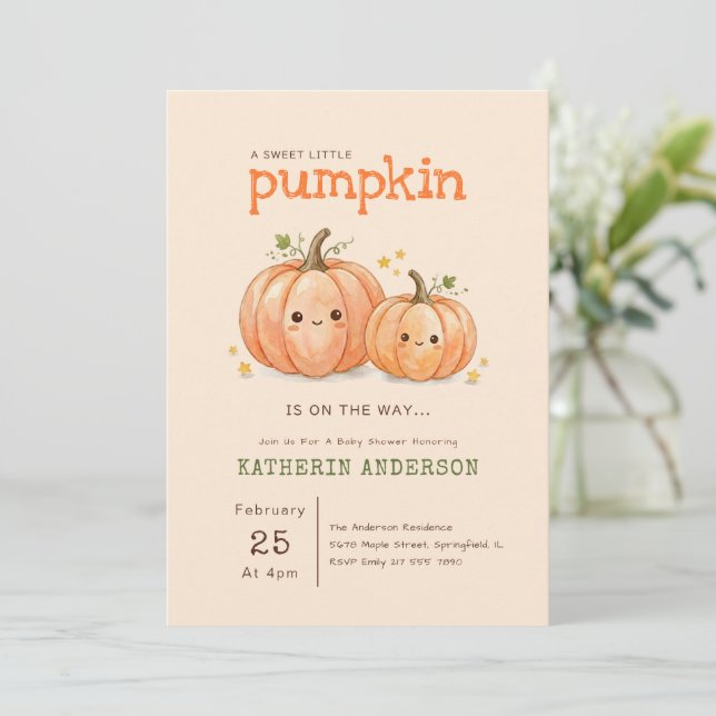 Convite de Chás de Bebê Cutie Pie Little Pumpkin o (Em pé/Frente)
