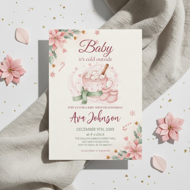 Convite de Chás de Bebê de Cacau Quente de Inverno ("Winter Baby Shower"
"Hot Cocoa Invitation"
"Baby Its Cold Outside")