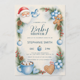 Convite de Chás de Bebê de Inverno Azul Santa Baby