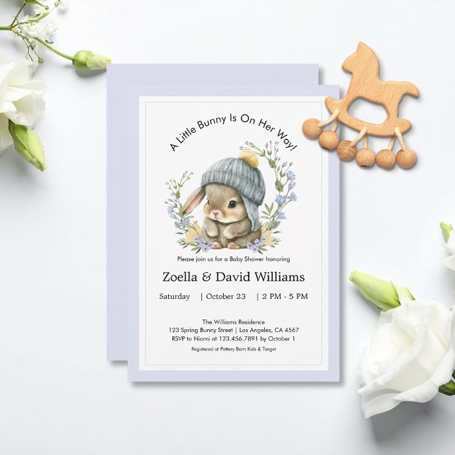 Convite de Chás de Bebê de Jardim de Coelhinho Fof (Cute Bunny Garden Spring Baby Shower Invitation 2)