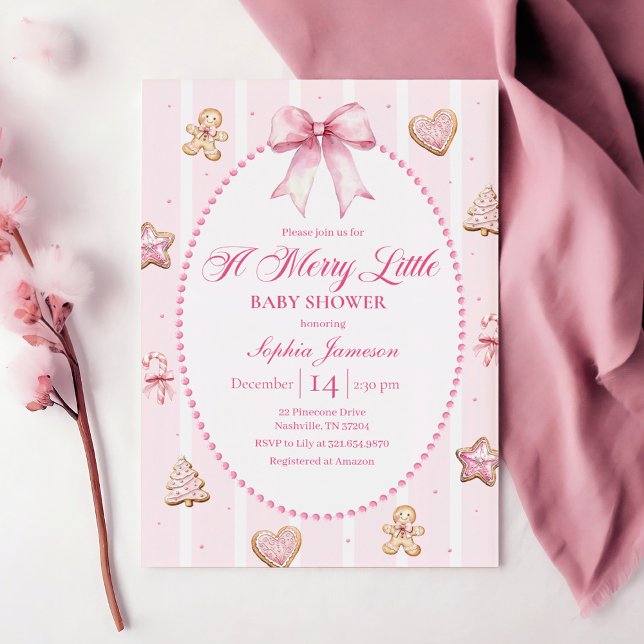 Convite de Chás de Bebê de Natal Rosa (Criador carregado)