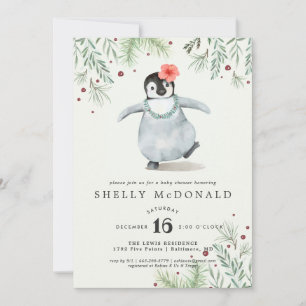 Convite de Chás de Bebê de Pinguim de Inverno