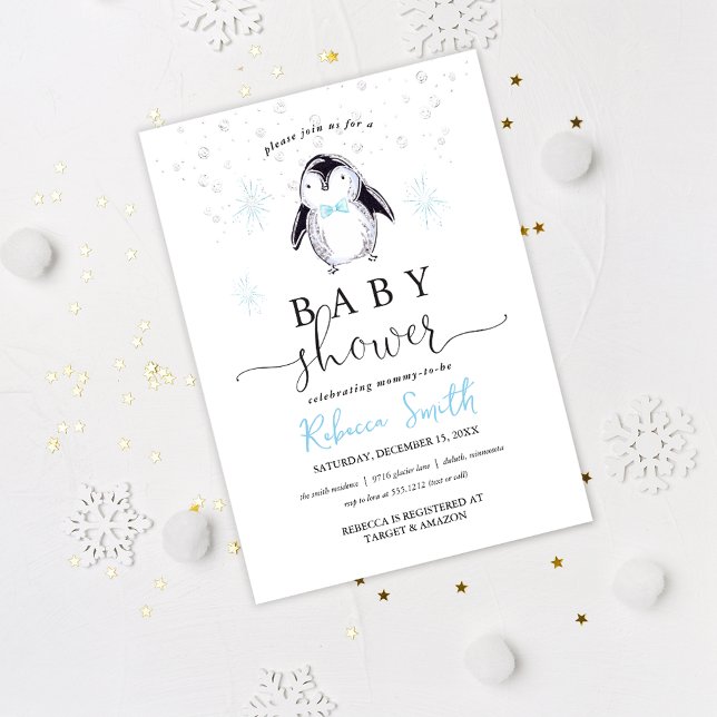Convite de Chás de Bebê de Pinguim de Inverno (Criador carregado)