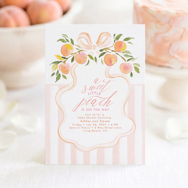 Convite de Chás de Bebê Doce Pequeno Pêssego (Peach Baby Shower Invitations)