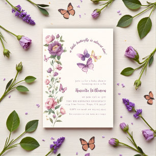 Convite de Chás de Bebê Elegante Borboleta Lavanda