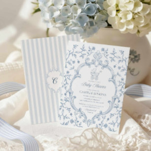 Convite de Chás de Bebê Elegante com Crista Azul