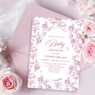 Convite de Chás de Bebê Elegante com Rosas Toile e