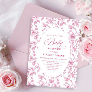 Convite de Chás de Bebê Elegante Francês Toile Ros