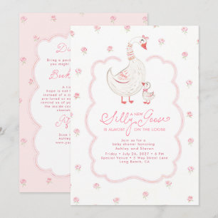 Convite de Chás de Bebê Elegante Rosa Silly Goose 