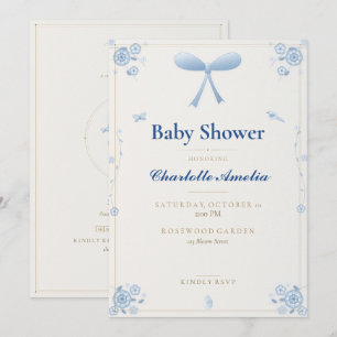 Convite de Chás de Bebê em Chinoiserie com Laço Az