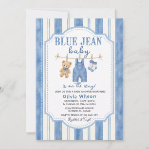 Convite de Chás de Bebê em Denim Blue Jean