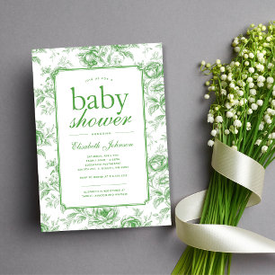 Convite de Chás de Bebê em Verde Elegante com Chin