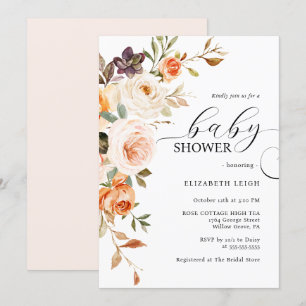 Convite de Chás de Bebê Flor de Pêssego Rosa Elega