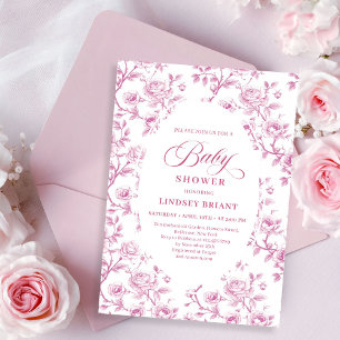 Convite de Chás de Bebê Flor de Rosa Empoeirada El