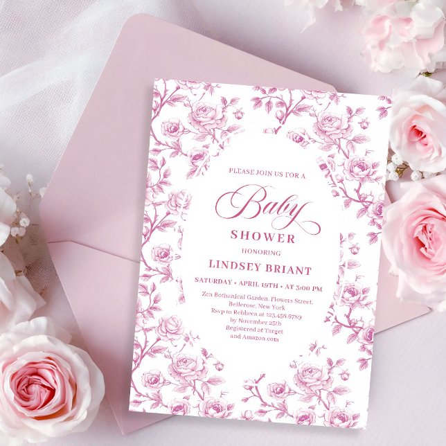 Convite de Chás de Bebê Flor de Rosa Empoeirada El (Elegant Dusty Rose Floral Baby Shower Invitation)
