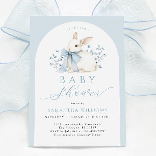 Convite de Chás de Bebê Floral Azul com Arco e Coe