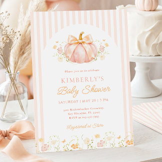 Convite de Chás de Bebê Floral com Abóbora Rosa