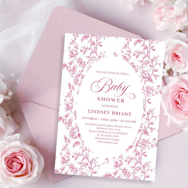 Convite de Chás de Bebê Floral com Padrão de Rosa  (Classic Rose Pattern Floral Baby Shower Invitation)