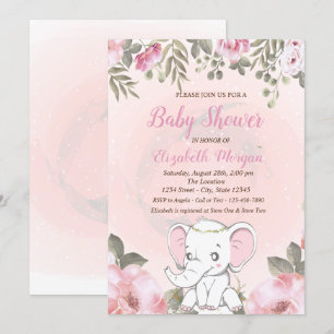 Convite de Chás de Bebê Floral de Elefante Bebê