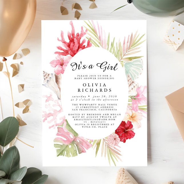 Convite de Chás de Bebê Floral É uma Menina (Criador carregado)