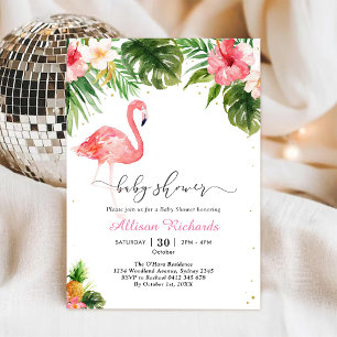 Convite de Chás de Bebê Floral Flamingo