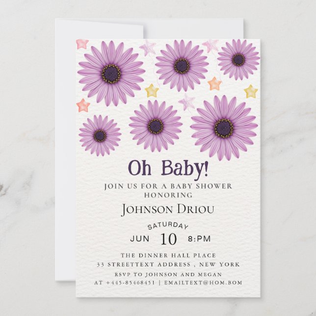 Convite de Chás de Bebê Floral Oh Baby (Frente)