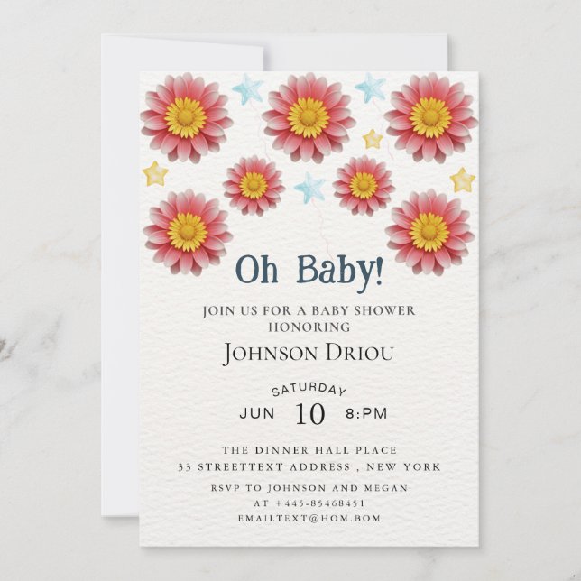 Convite de Chás de Bebê Floral Oh Baby (Frente)