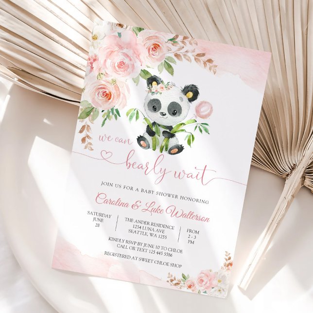 Convite de Chás de Bebê Floral Panda Fofo (Criador carregado)