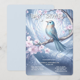 Convite de Chás de Bebê Floral Pássaro Azul