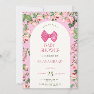 Convite de Chás de Bebê Floral Rosa – Modelo Editá