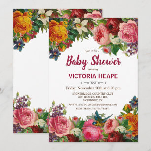 Convite de Chás de Bebê Floral Vitoriano Vintage
