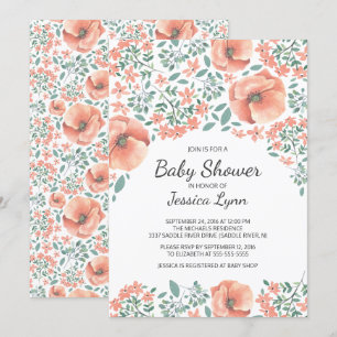 Convite de Chás de Bebê Flores de Pêssego Lindas