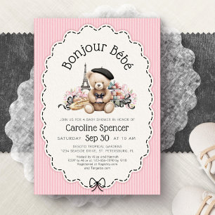 Convite de Chás de Bebê Francês Bonjour Bebe Paris