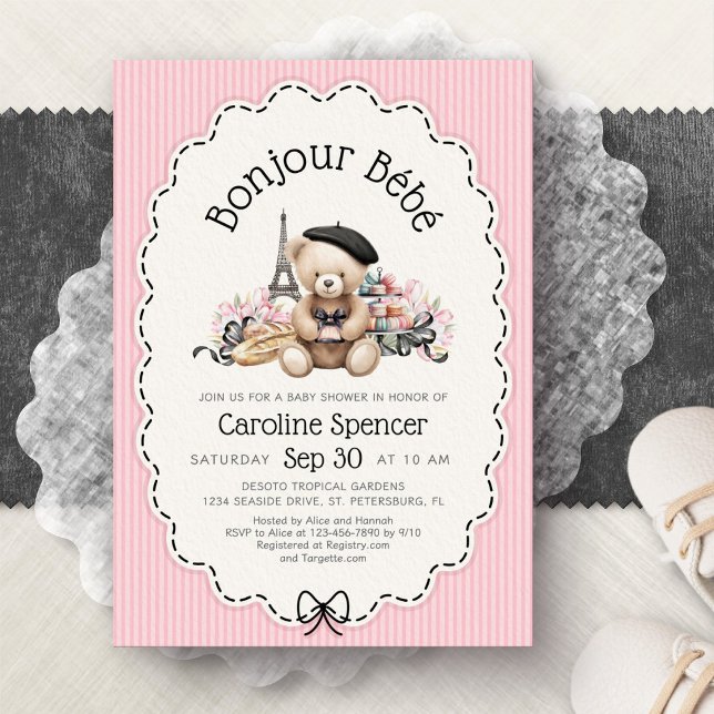 Convite de Chás de Bebê Francês Bonjour Bebe Paris (Criador carregado)