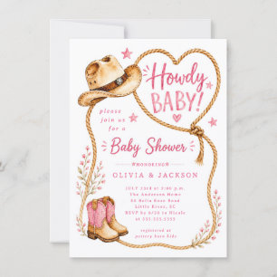 Convite de Chás de Bebê Howdy Rosa