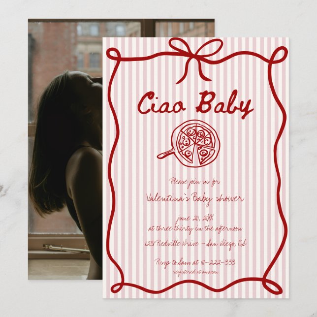 Convite de Chás de Bebê Italiano Ciao Baby (Frente/Verso)