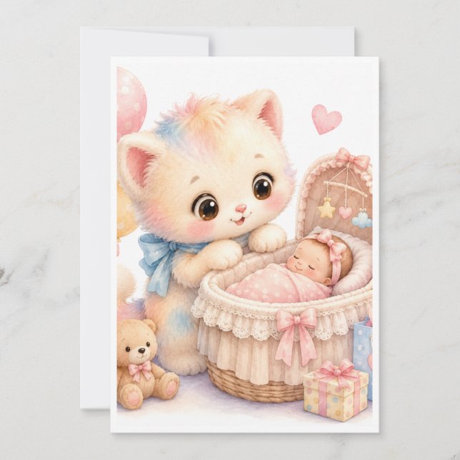 Convite de Chás de Bebê Kitten Aquarela Tumble (Frente)