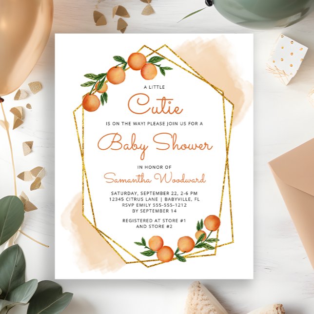 Convite de Chás de Bebê Laranja Little Cutie Citru (Criador carregado)