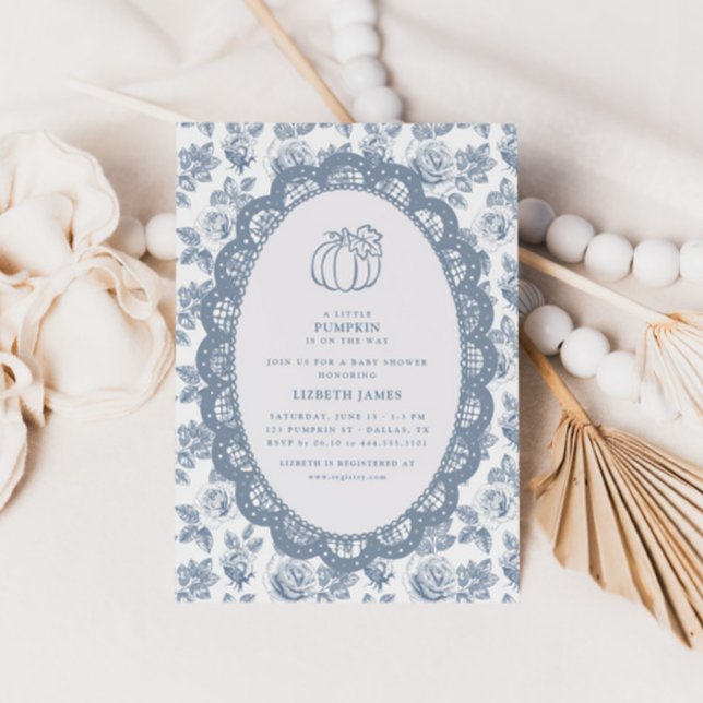 Convite de Chás de Bebê Little Pumpkin Blue Toile (Criador carregado)