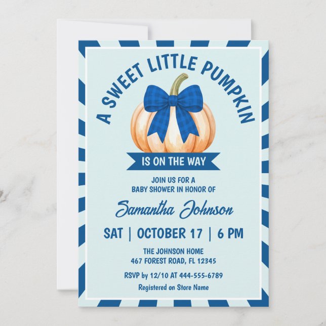 Convite de Chás de Bebê Little Pumpkin com Laço Xa (Frente)